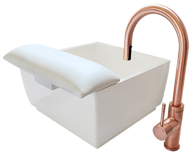 Ceramic Square Pedicure Sink With Copper Faucet