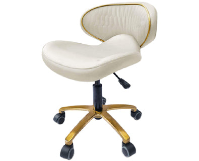 Gold Pedicure Stool - White Upholstery